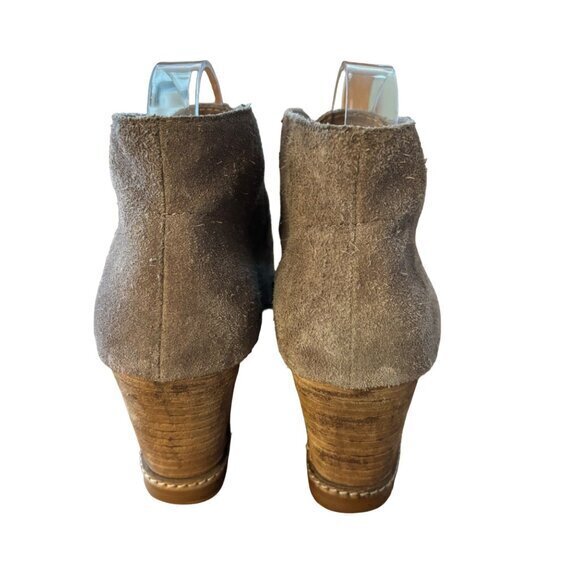 J Jill Taupe Suede Wedge Heel Ankle Booties Boots Laced Stack Wood Heel Size 10 - Picture 3 of 10